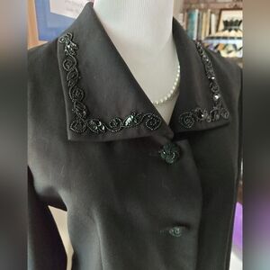 Vintage John Roberts Bedazzled Black Jacket Art Deco look S/M